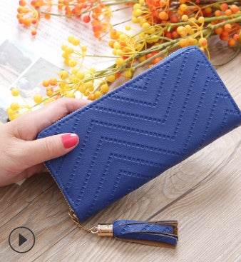 New women's wallet single pull fringed bag long zipper student bag clutch bag - Mubimart
