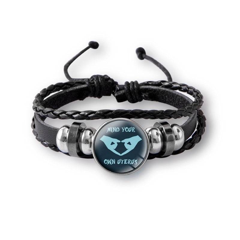 Mind Your Own Uterus Glass Snap Button Charm Bracelet Vintage Multi-layer Leather Bracelets For Women Men - Mubimart