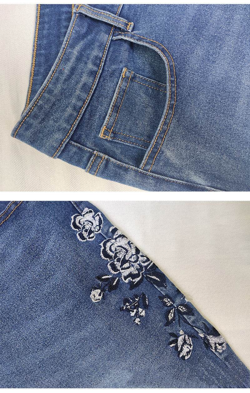 Women's Embroidered Bootcut Slim Fit Jeans - Mubimart