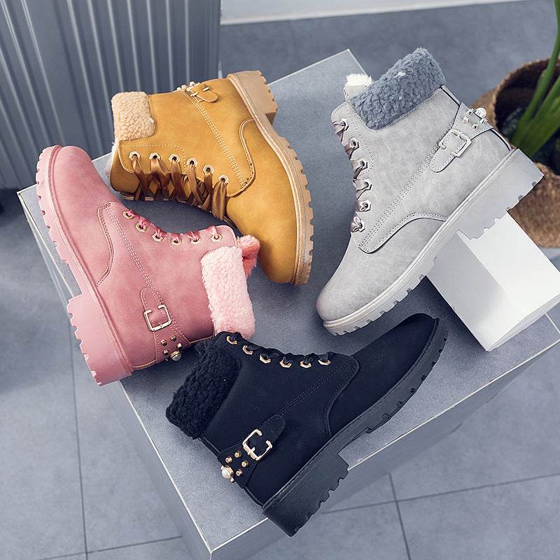 Plus velvet warm short boots rivet women boots - Mubimart