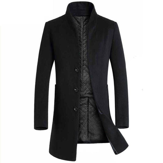 Men's long coat woolen coat trench coat - Mubimart