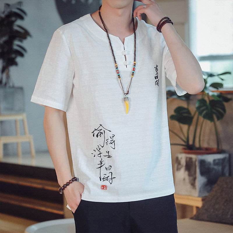 Linen embroidered T-shirt - Mubimart