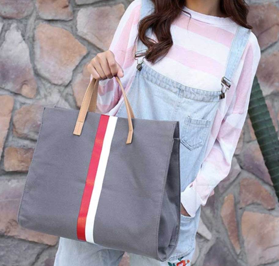 Canvas Ladies Work Bag Women Tote Hand Bag Shoulder Bag for Women Fashion Lady Shopping Canvas Stripe Tote Bags Female Handbags - Mubimart