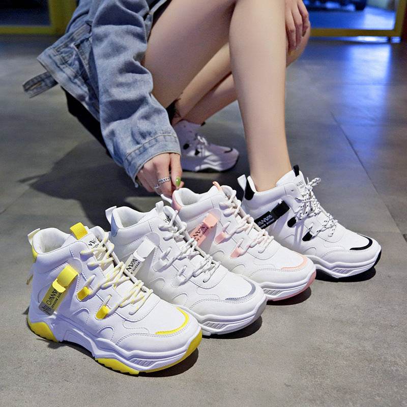 High-top sneakers, white shoes, women - Mubimart