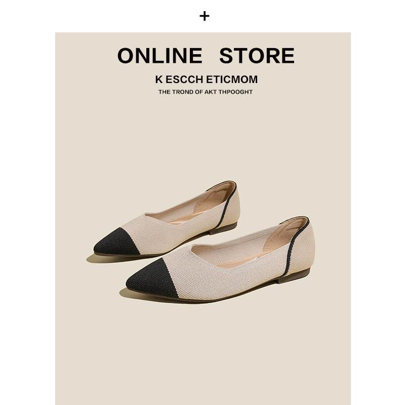 Pointed Toe Shallow Mouth Color Matching Flat Shoes - Mubimart