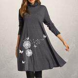 Long sleeve T-shirt plus size loose print dress - Mubimart