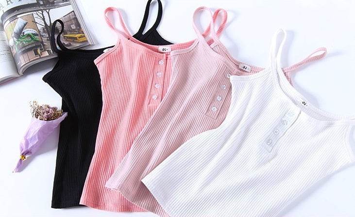 Camisole Slim Fit Short Button Tights Top Bottom Sleeve - Mubimart