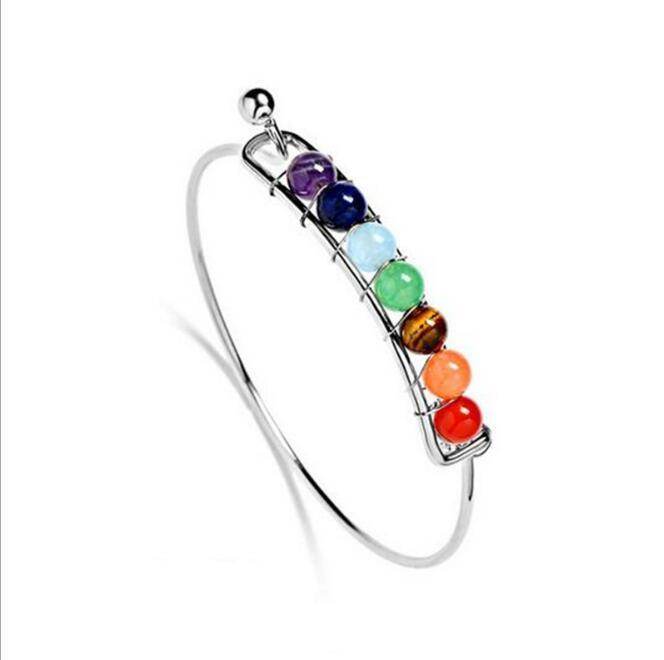 Boho charm silver bracelets natural stones beads bracelet 7 chakra healing balance bracelets bracelets jewelry gifts for women - Mubimart