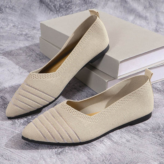 Flyknit Shoes Plus Size Women's Flat Pointed Toe - Mubimart