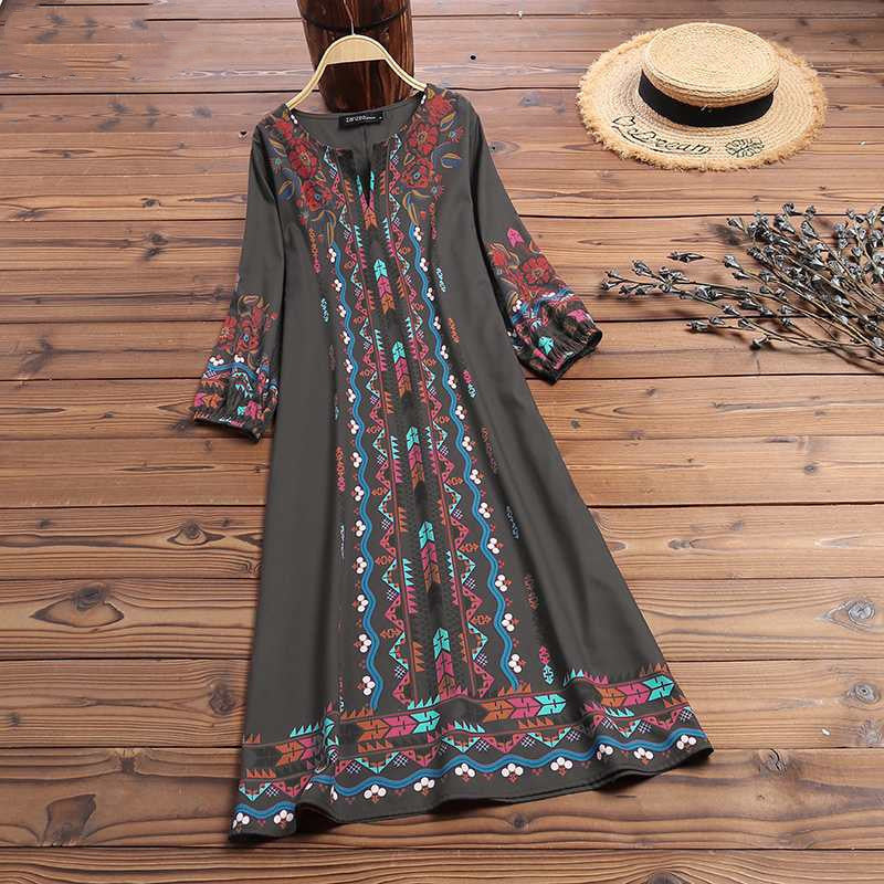 Printed casual tunic dress bohemian - Mubimart -  