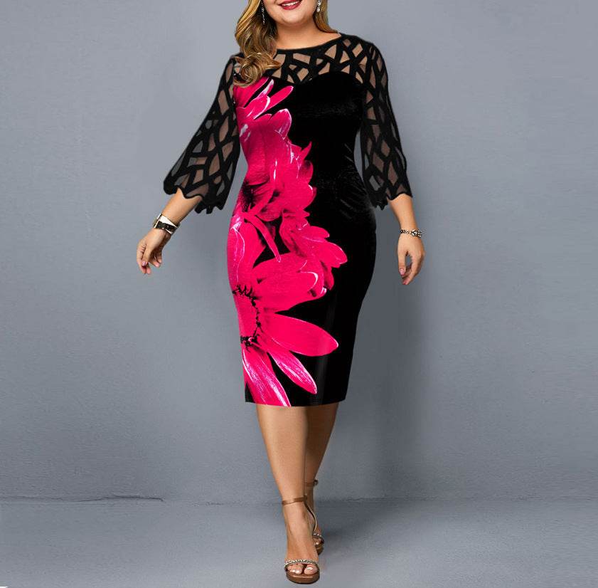 Lace Stitching Plus Size Women Dress - Mubimart