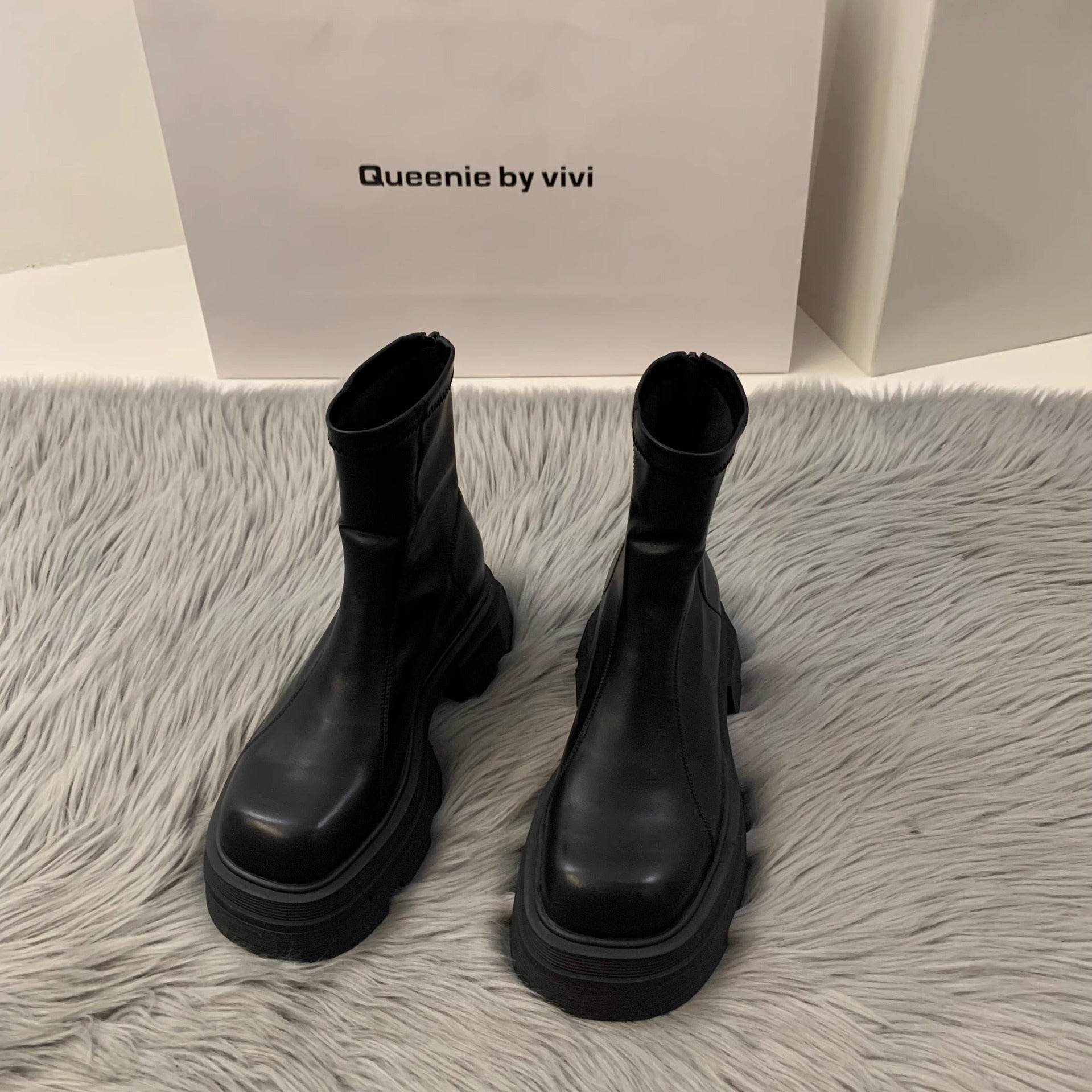 Thick Bottom Square Toe Martin Boots Women - Mubimart