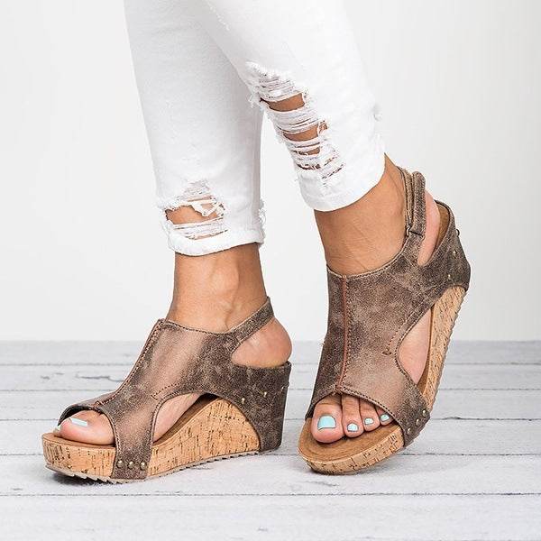 Open-Toe Wedge Sandals - Mubimart