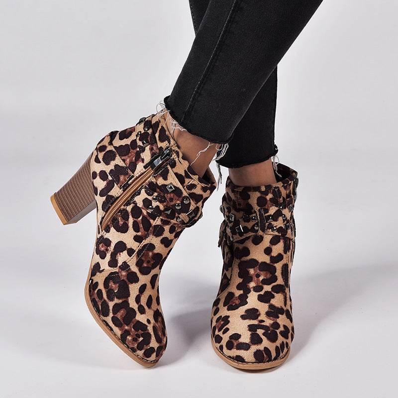 Studded High Heel Booties - Mubimart