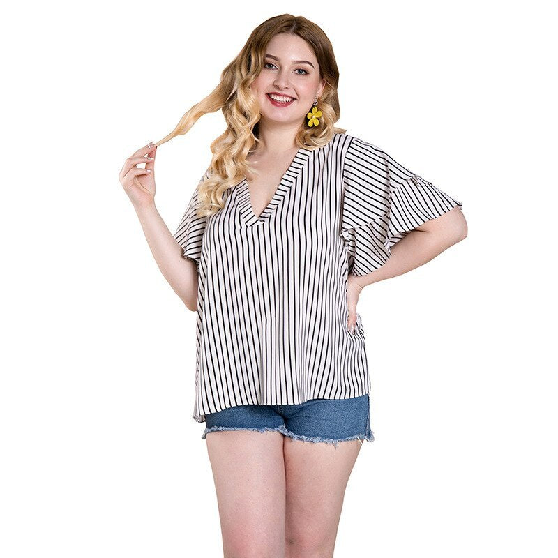 Plus size women's striped top T-shirt - Mubimart -  