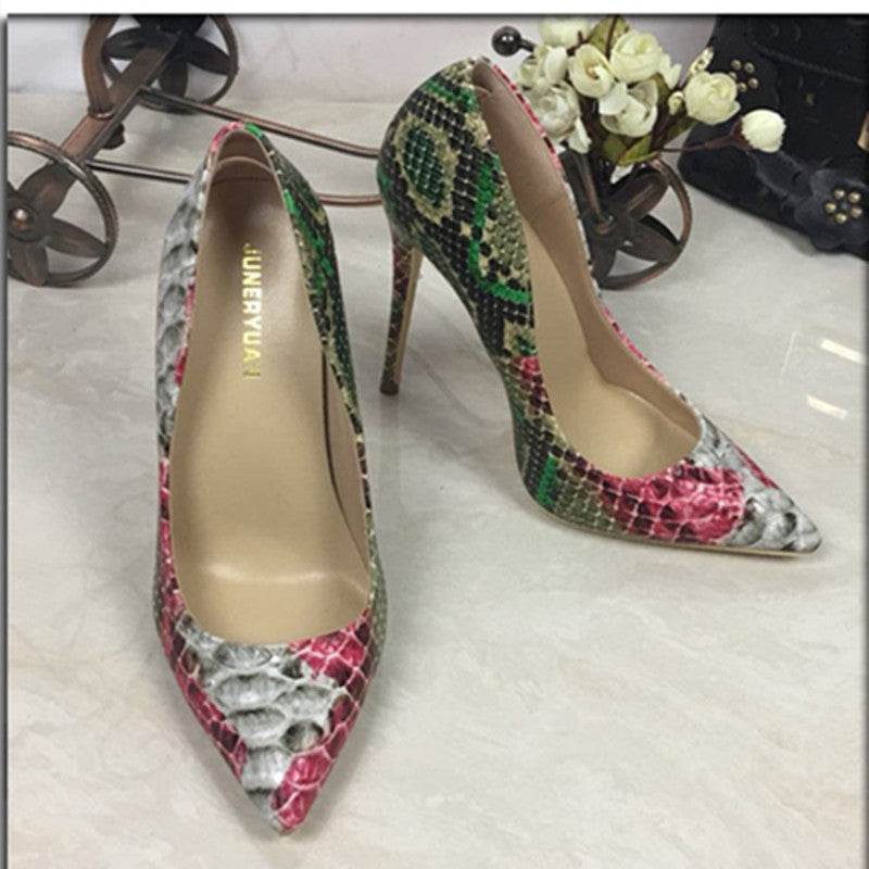 Snakeskin Pumps Leather Shoes - Mubimart