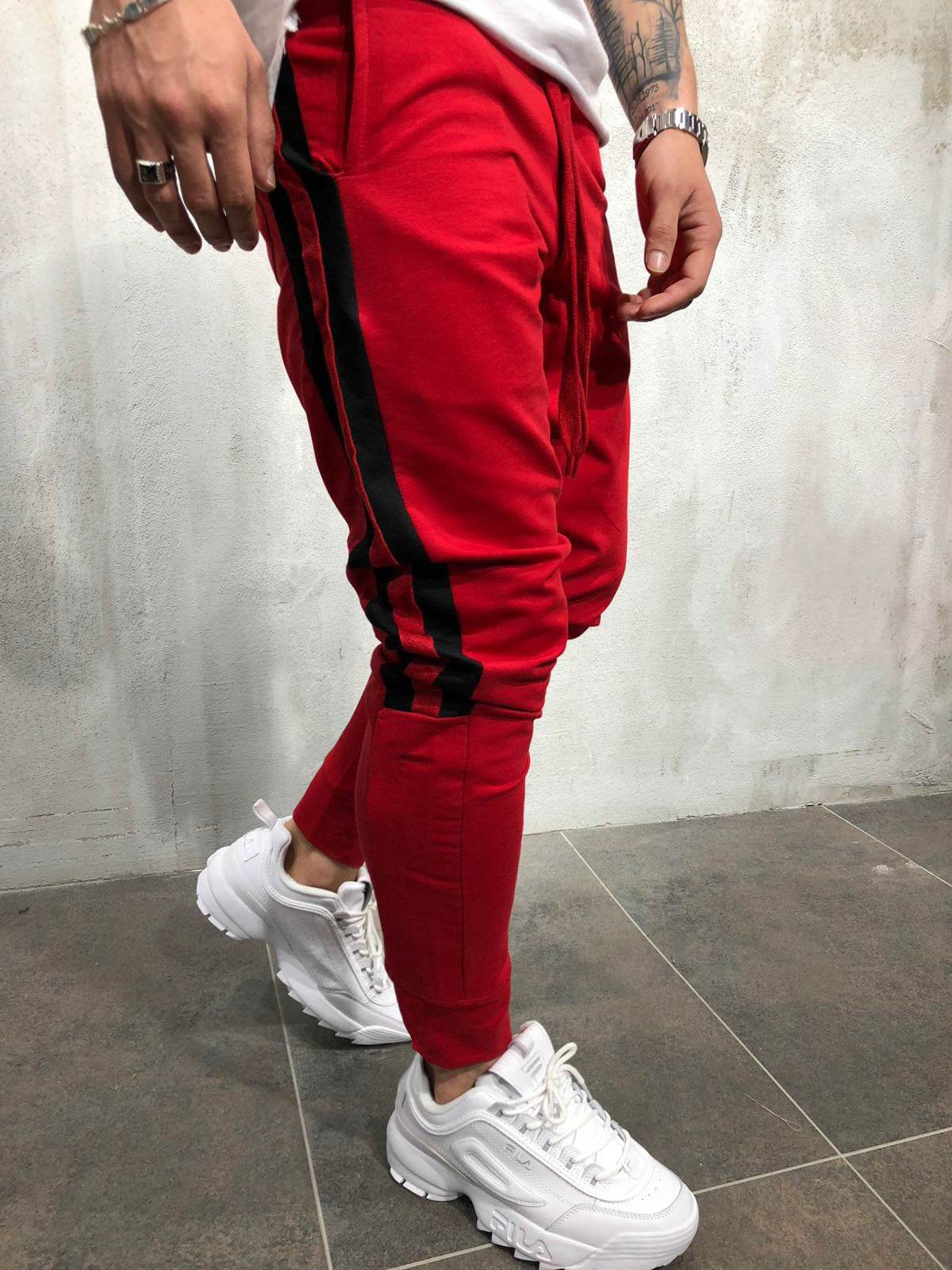 Black Sweatpants With Yellow Stripes - Mubimart