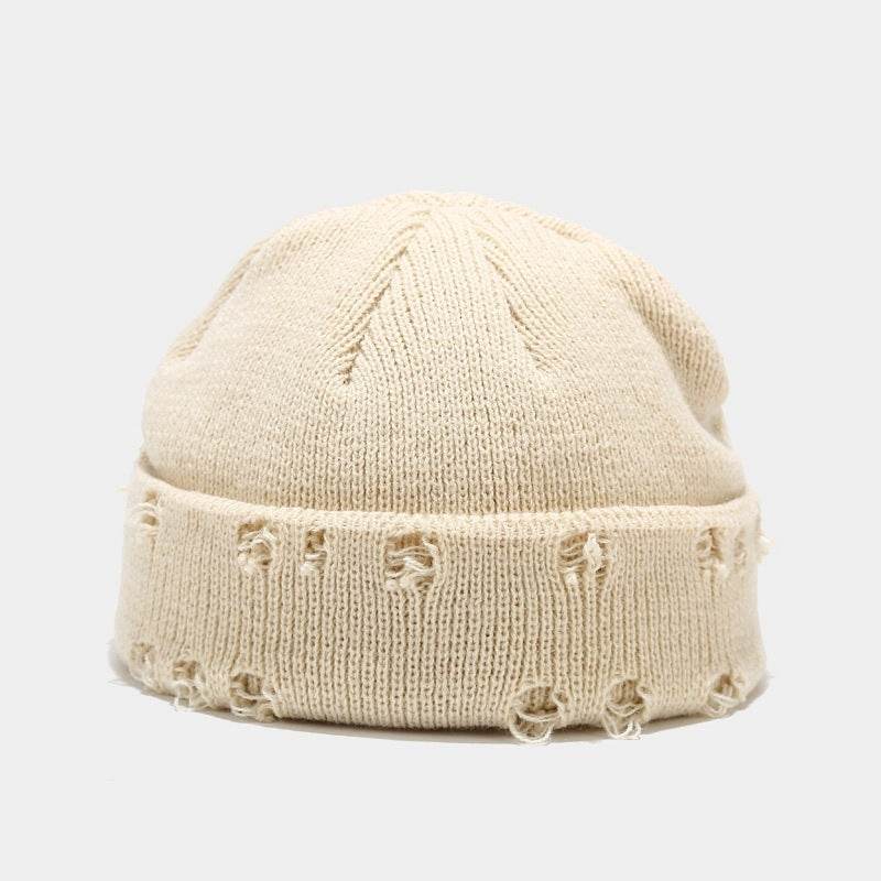 Hole knitted wool hat - Mubimart