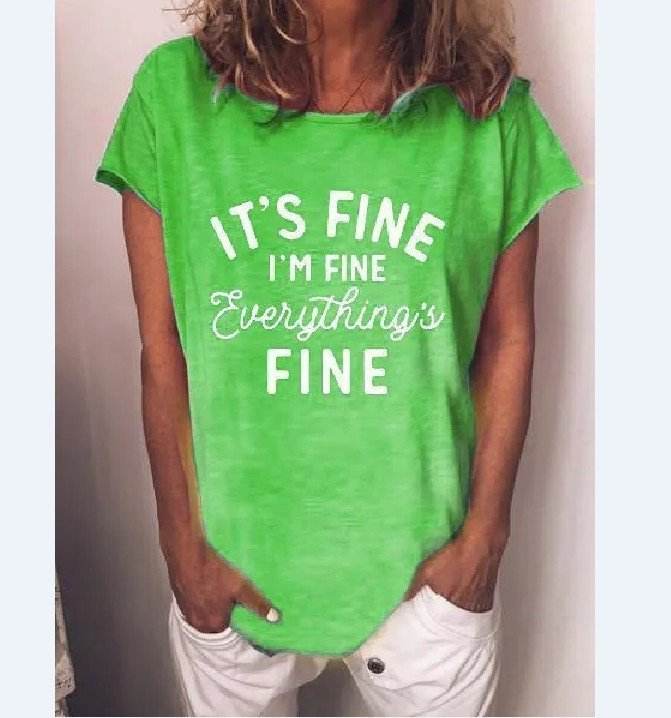 Casual simple plus size letter pullover T-shirt - Mubimart