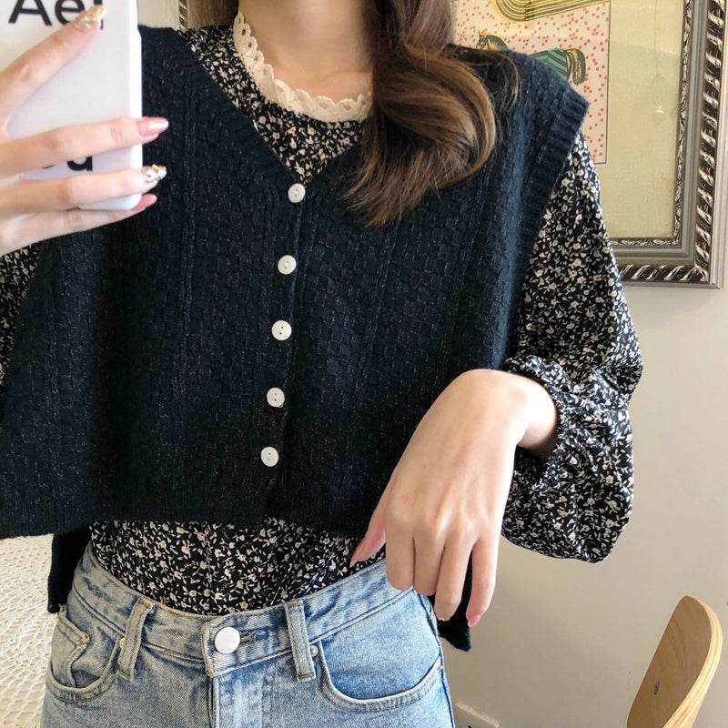 Sleeveless sweater vest sweater - Mubimart