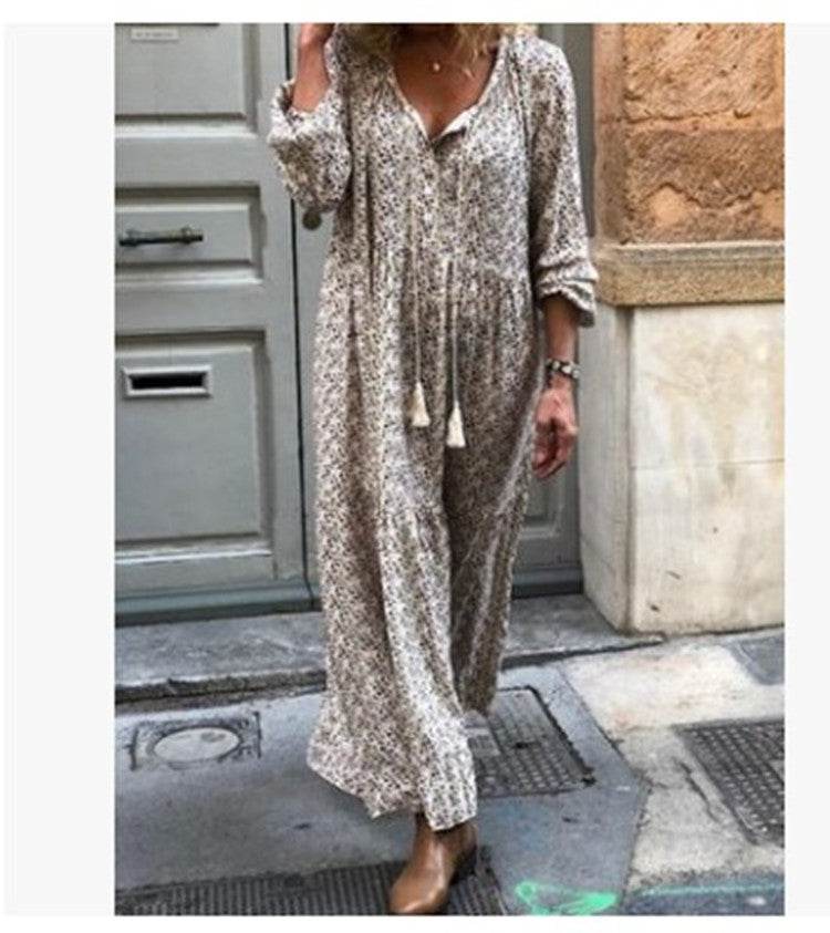 V-neck print maxi dress - Mubimart