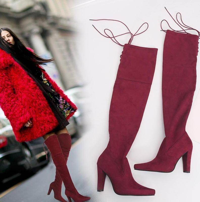 Over the knee plus fleece boots - Mubimart