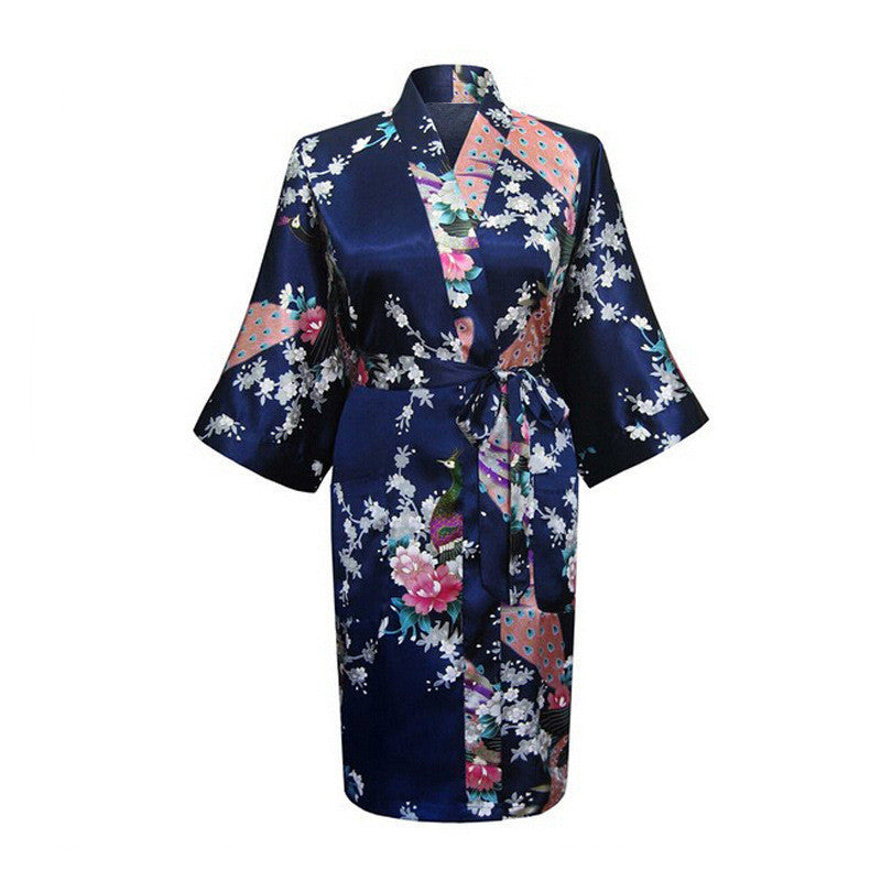 Silk nightgown peacock nightgown sexy cardigan - Mubimart -  