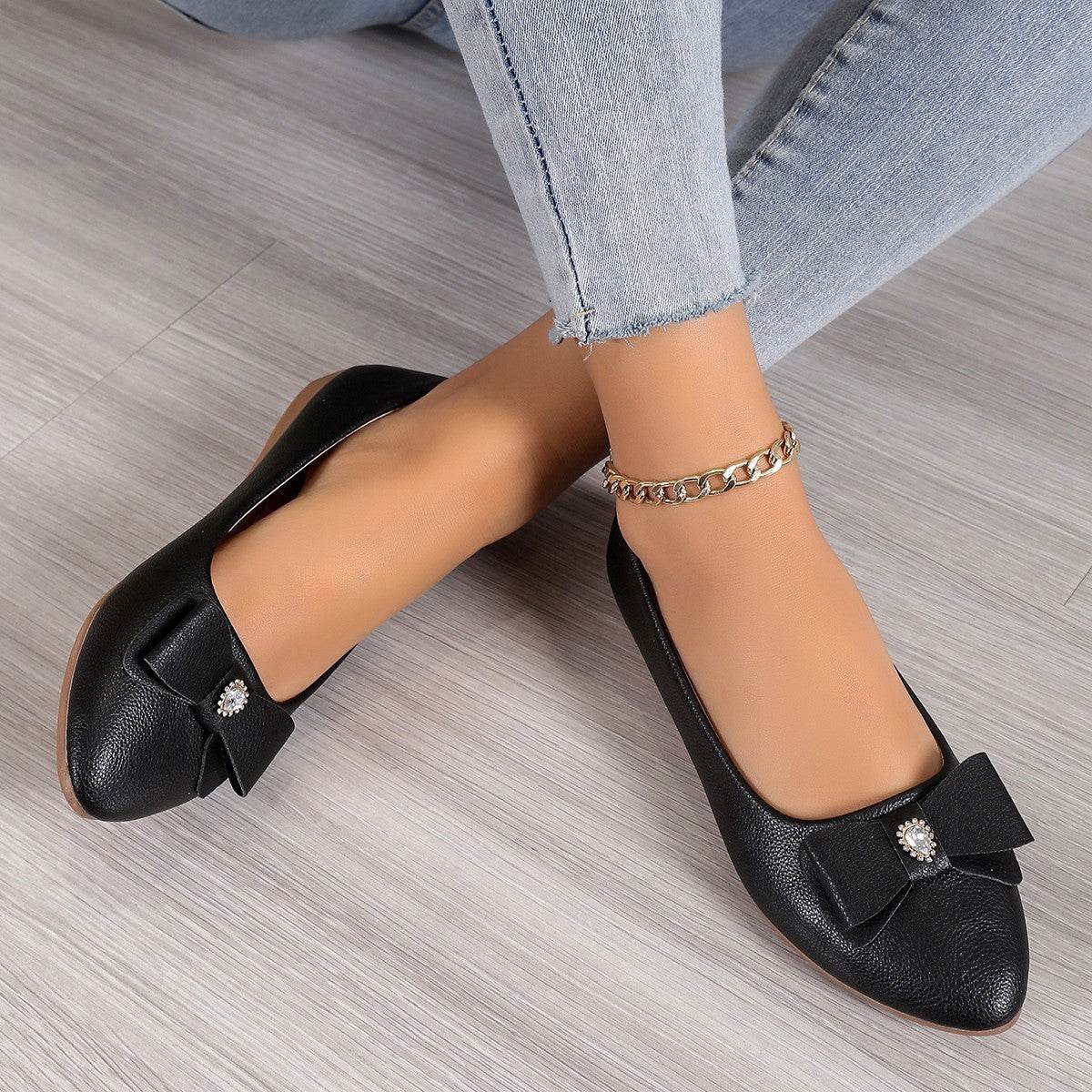 Bowknot Flats Shoes Fashion Casual Pointed Toe Loafers For Women Lazy Shoes - Mubimart