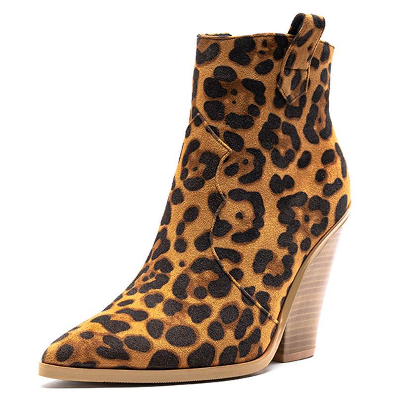 Block heel high heel pointed toe boots - Mubimart