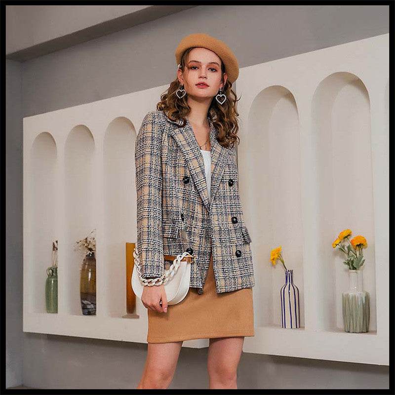 Double-breasted check blazer - Mubimart