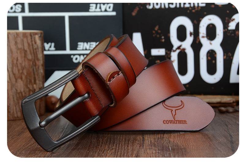 Dynamic buckle leather belt belt - Mubimart