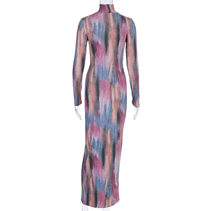 Long sleeve split midi dress - Mubimart -  