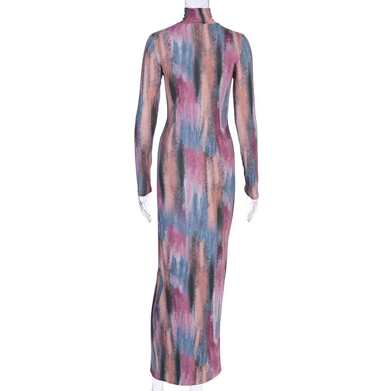 Long sleeve split midi dress - Mubimart