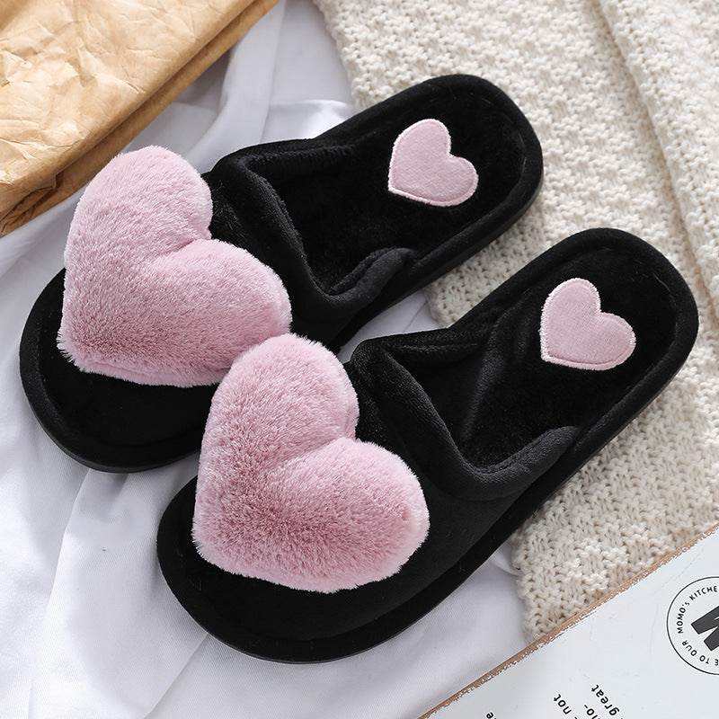 Cute Love Fluffy Slipper Home Slippers - Mubimart