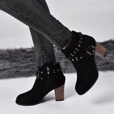 Studded High Heel Booties - Mubimart