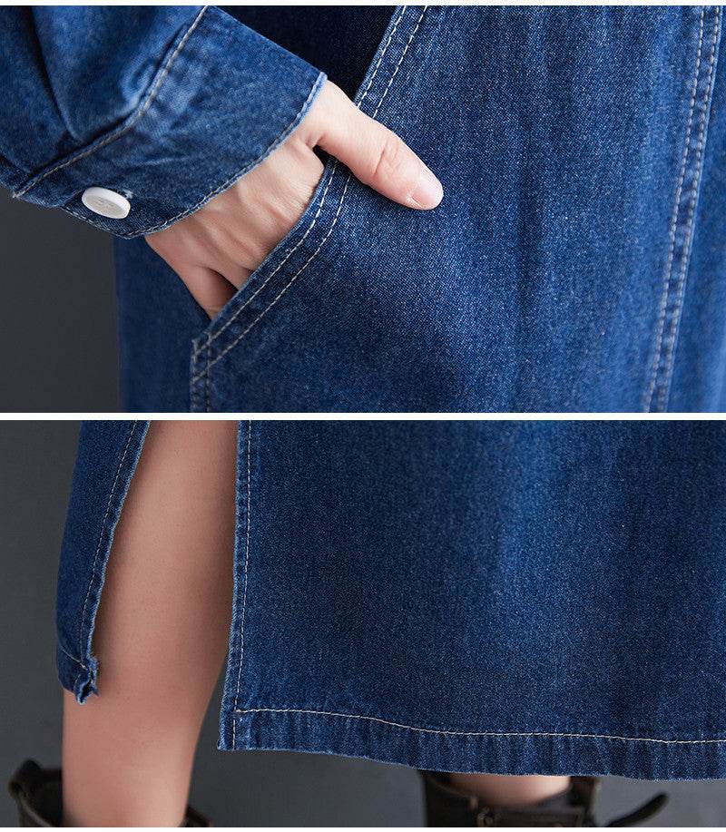 Large Size Denim Long Sleeve Pullover Dress Girl - Mubimart