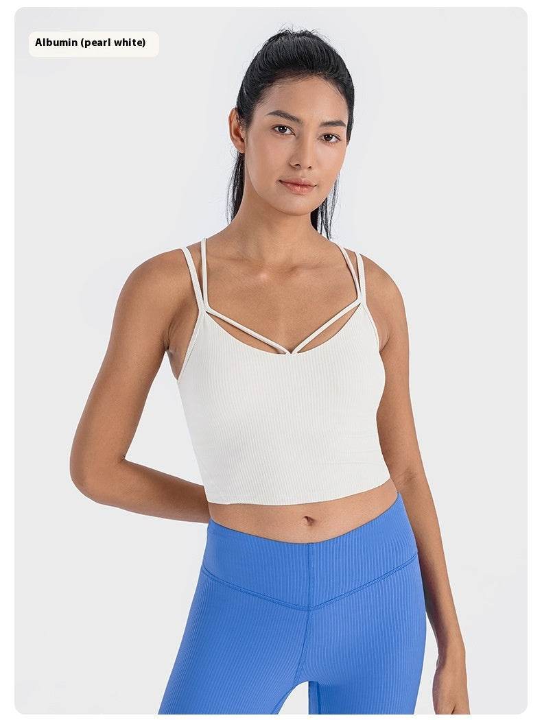 Sexy V-neck Sports Vest Women's Workout Yoga Vest Top - Mubimart