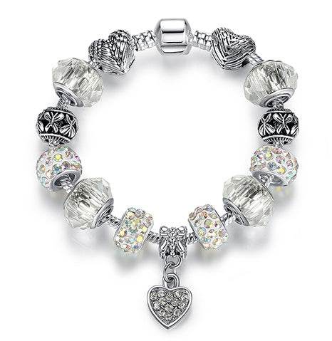 Women Bracelet 925 Unique Silver Crystal Charm Bracelet for Women DIY Beads Bracelets & Bangles Jewelry Gift - Mubimart