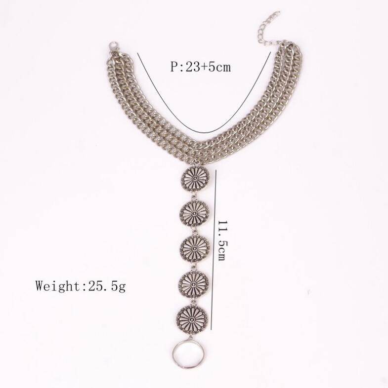 European and American fashion personality retro carved three layer even exaggerated fringed Anklets toe foot ornaments - Mubimart