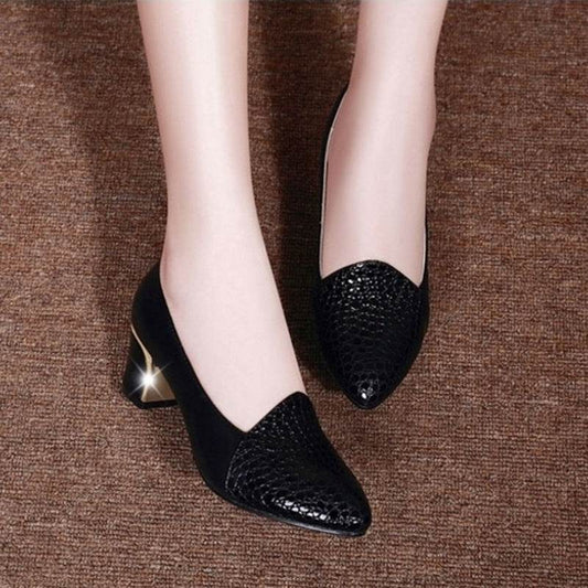 Pointed Single Shoes Women's Middle Heel Thick Heel Shoes Large Size Work Shoes - Mubimart