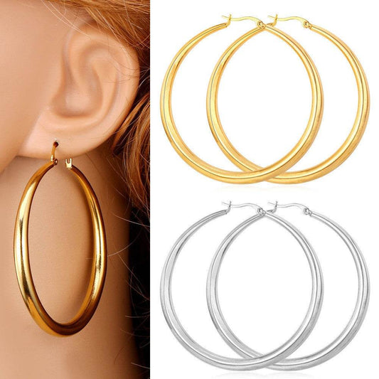 Women's Glossy Large Hoop Earrings - Mubimart