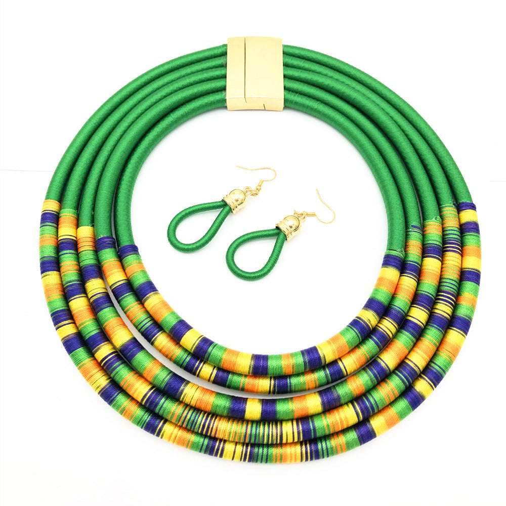 African Multilayer Choker Necklaces Earrings Jewelry Sets - Mubimart