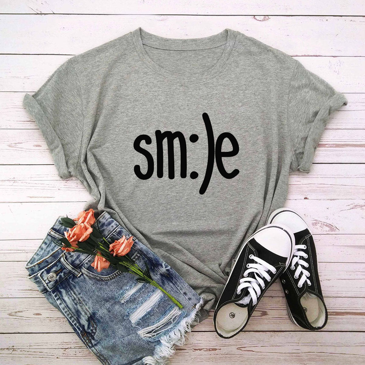 S-5XL Plus Size TShirt Women New Smile Letter Printed Shirt O Neck Short Sleeve Tees Summer Top 100%cotton Women's T-shirts - Mubimart -  