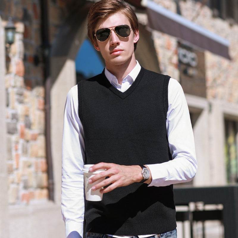 Sleeveless sweater vest vest sweater men - Mubimart