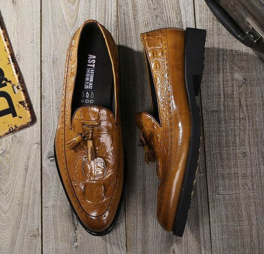 Men's dress shoes tassels Brock carved shoes - Mubimart