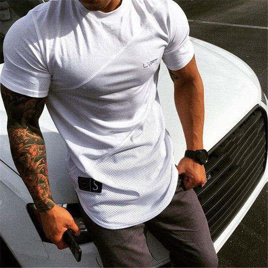 Men's Muscle Workout Round Neck Short Sleeve T-shirt - Mubimart