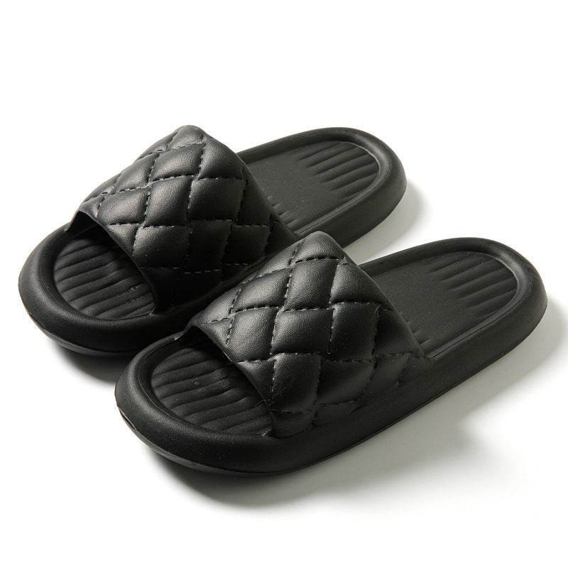 New Rhombus Home Slippers Summer Non-slip Floor Bathroom Slipper Lightweight Simple House Shoes For Women Men - Mubimart