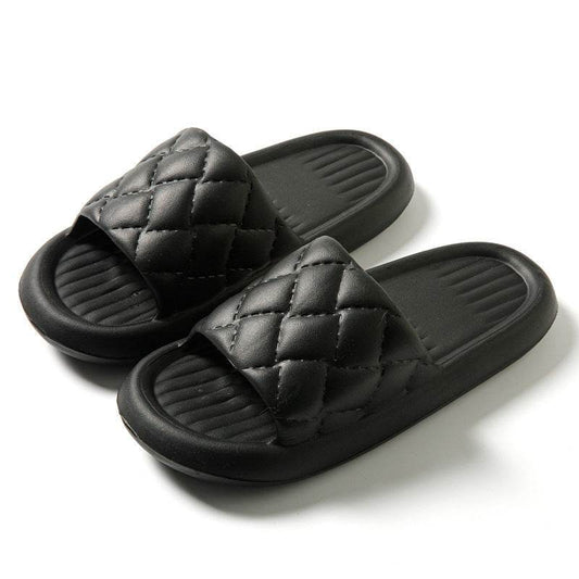 New Rhombus Home Slippers Summer Non-slip Floor Bathroom Slipper Lightweight Simple House Shoes For Women Men - Mubimart