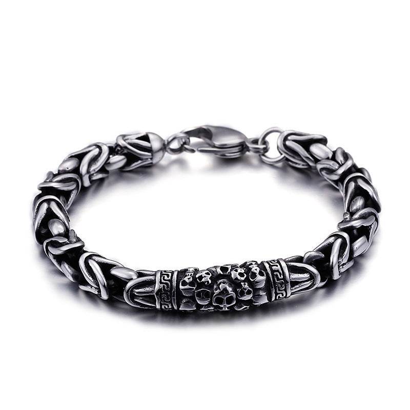 Mens Cool Gothic Style Skeleton Punk Metal Braided Chain Bracelet - Mubimart