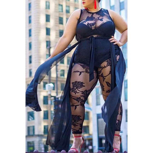 Plus Size Women's Sexy Flocking Jumpsuit Temperament Commuter - Mubimart